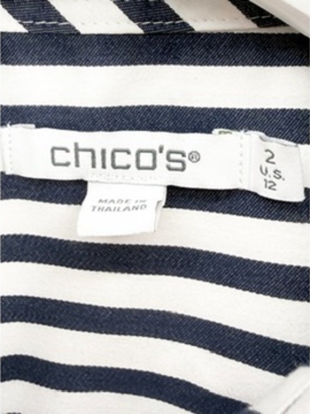 Chicos Gray White Striped Button Down Shirt 3/4 Sleeve Size 2 US 12 - Picture 8 of 11